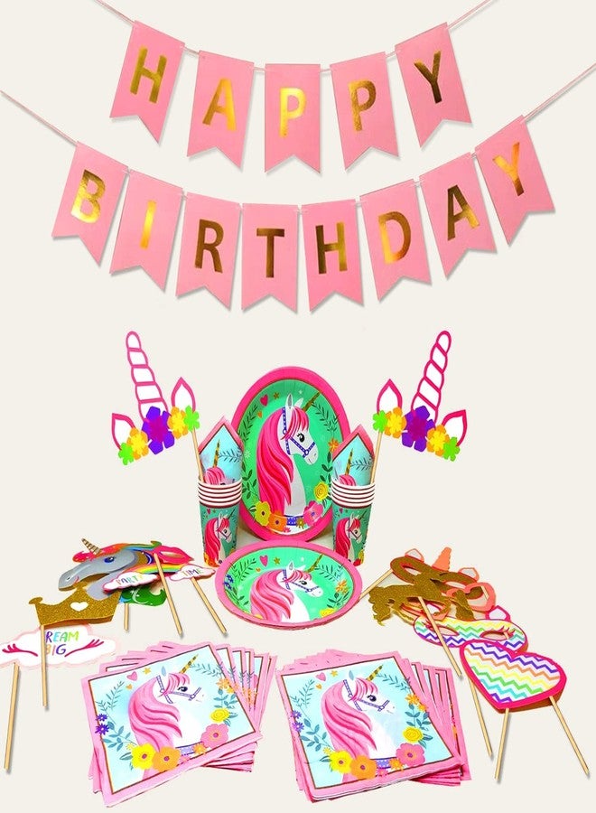 AMFIN® Unicorn Paper Plates/Unicorn Birthday Decoration/Unicorn Theme Birthday for Decoration/Unicorn Birthday Decoration for Girls - Pink - Image 1